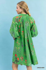 Floral Encyclopedia Print Mini Dress Umgee