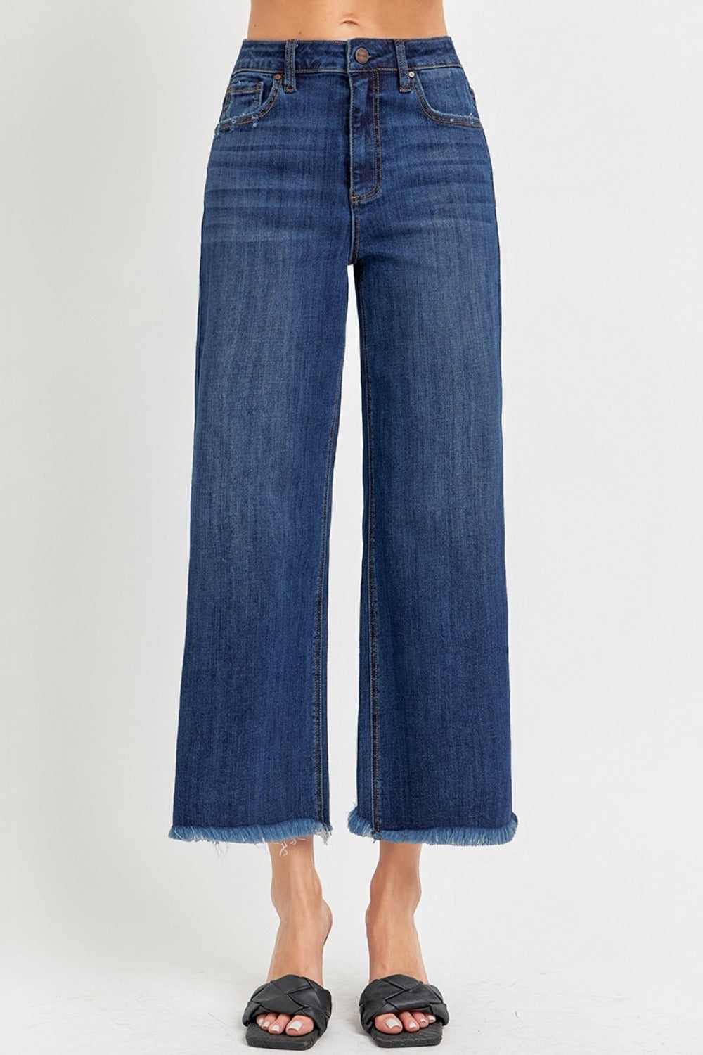 Full Size Raw Hem Cropped Wide Leg Jeans Risen   