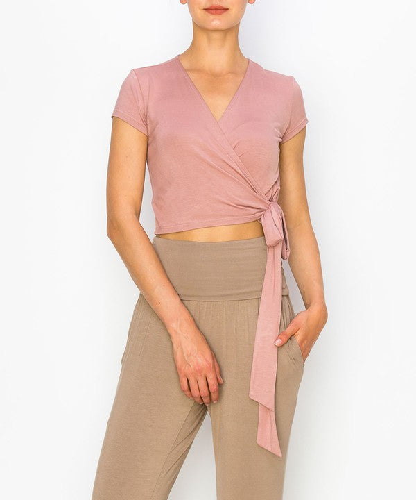 Bamboo Wrap Cropped Cap Sleeve Top Fabina   