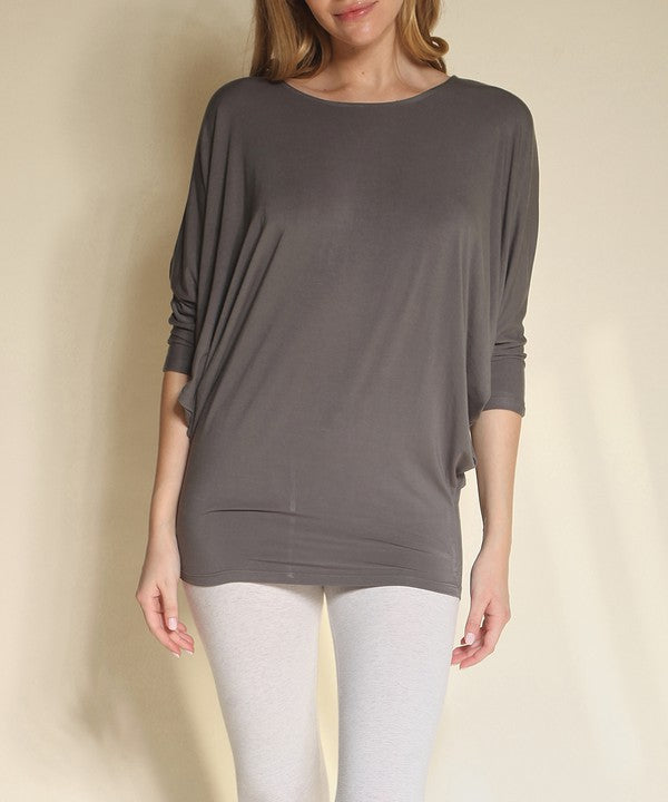 Bamboo Side Ruched Dolman Sleeve Top Fabina   