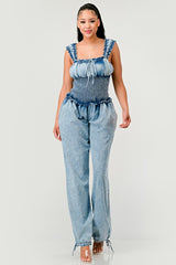 Chambray Charm Ruffled Jumpsuit Athina   