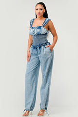 Chambray Charm Ruffled Jumpsuit Athina   