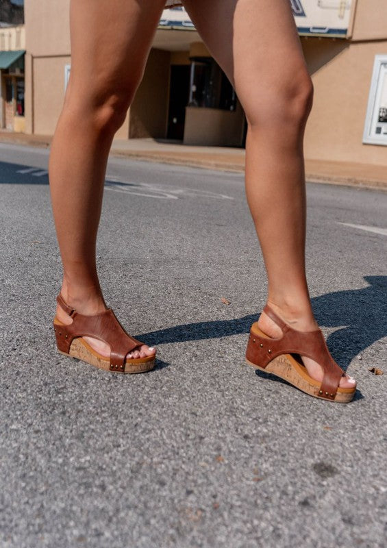 Hannah Strappy Platform Wedges Maker's Shoes Cognac 6 