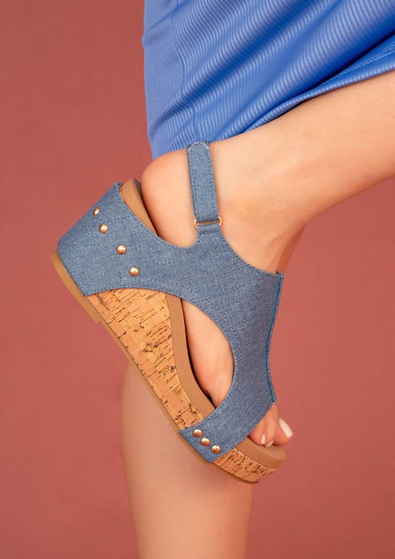 Hannah Strappy Platform Wedges Maker's Shoes Denim 6 