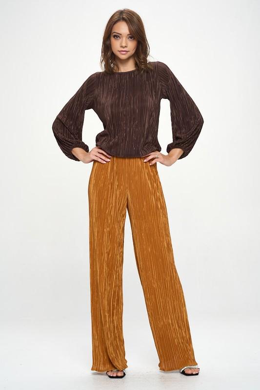 Caramel Plisse High Waist Pants Renee C.   