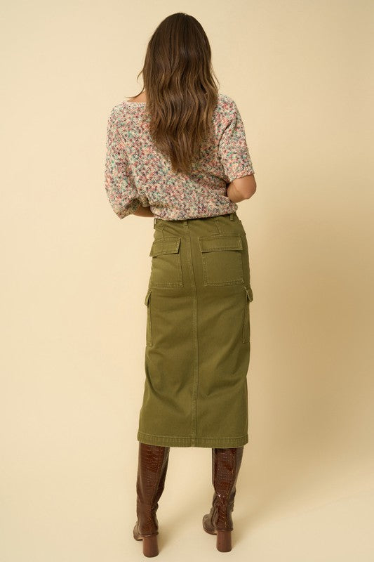 Green Denim Cargo Midi Skirt Denim Lab USA   