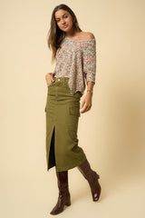 Green Denim Cargo Midi Skirt Denim Lab USA   