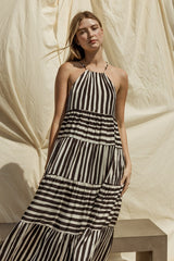 Sleeveless Stripe Shoulder Tie Maxi Tiered Dress SALE   