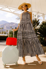 Sleeveless Stripe Shoulder Tie Maxi Tiered Dress SALE WHITE-BLACK STRIPE S 