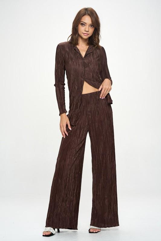 Brown Plisse High Waist Pants Renee C.   