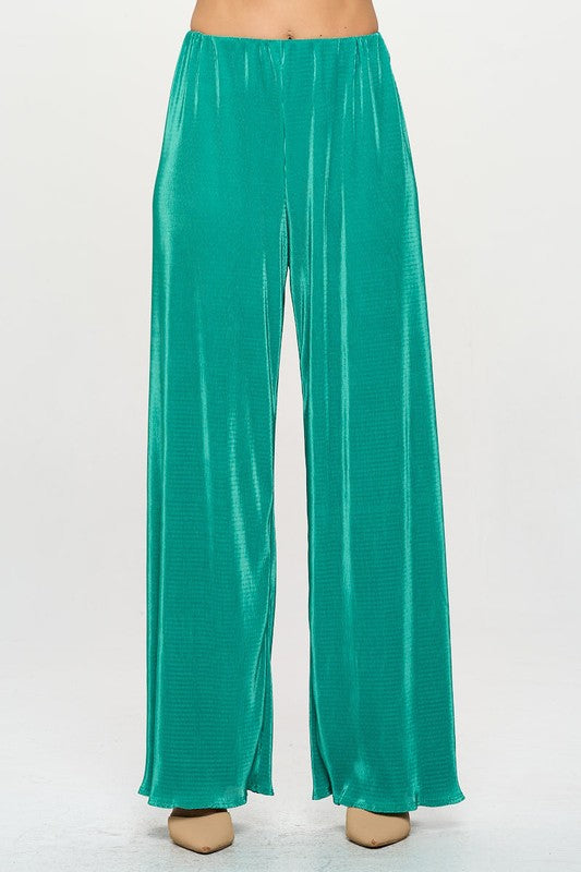 Green Plisse High Waist Pants Renee C. Emerald Green S 