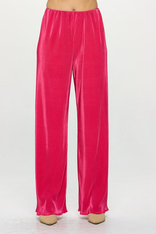 Fuchsia Plisse High Waist Pants Renee C. FU S 