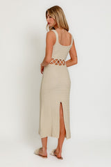 Square Neck Sleeveless Crochet Cut Out Midi Dress LE LIS   