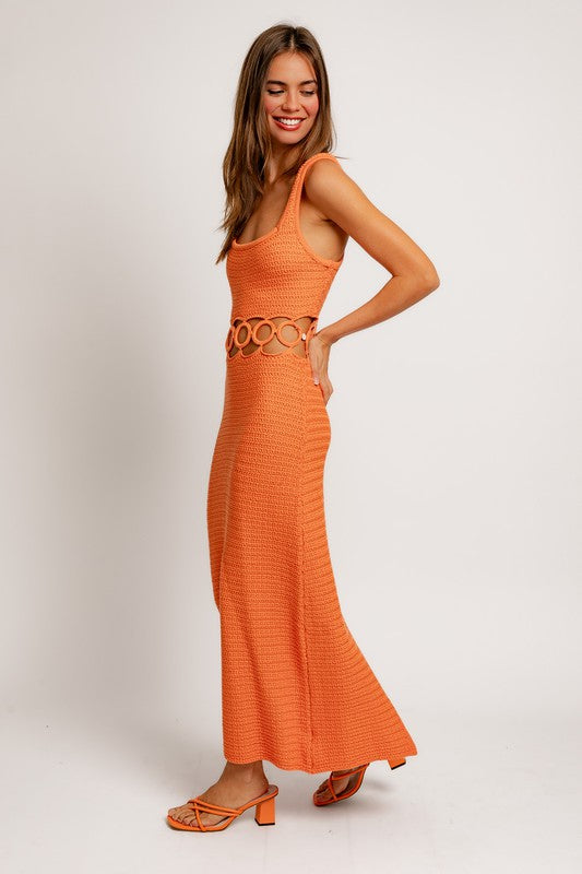 Square Neck Sleeveless Crochet Cut Out Midi Dress LE LIS   