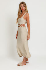 Square Neck Sleeveless Crochet Cut Out Midi Dress LE LIS   