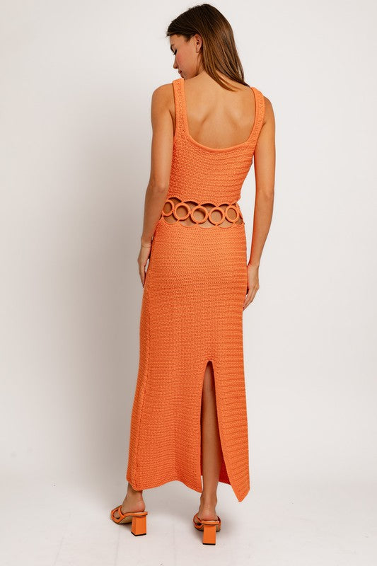 Square Neck Sleeveless Crochet Cut Out Midi Dress LE LIS   