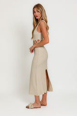 Square Neck Sleeveless Crochet Cut Out Midi Dress LE LIS   