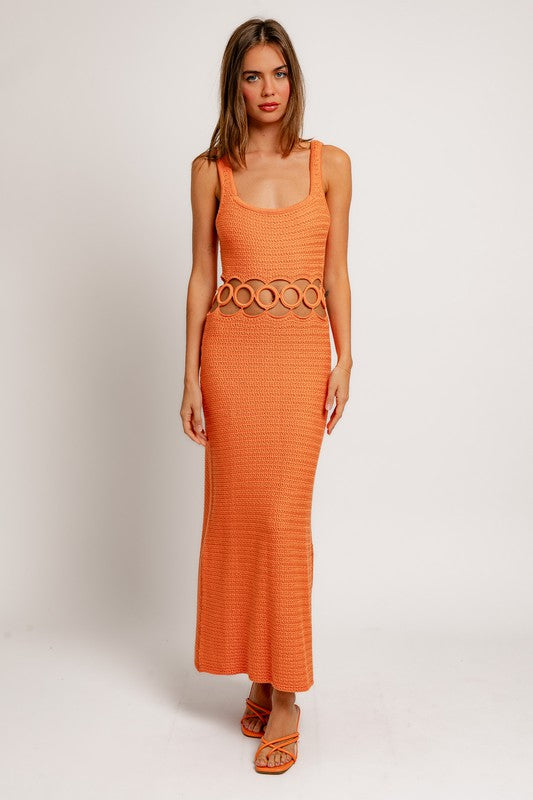 Square Neck Sleeveless Crochet Cut Out Midi Dress LE LIS   
