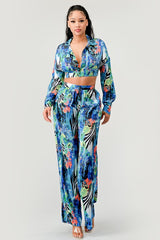 Tropical Mirage Floral Palazzo & Crop Top Set Athina   