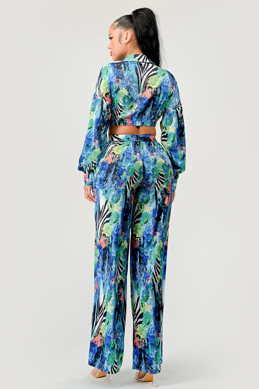 Tropical Mirage Floral Palazzo & Crop Top Set Athina   