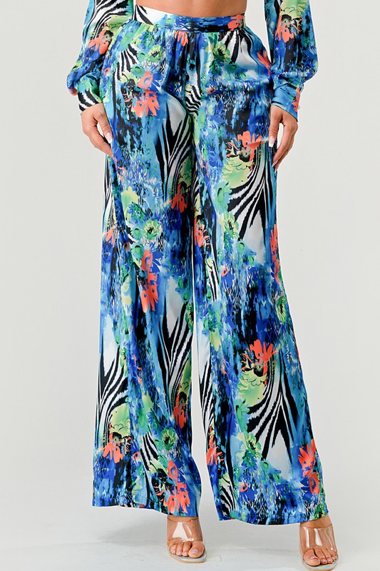 Tropical Mirage Floral Palazzo & Crop Top Set Athina   