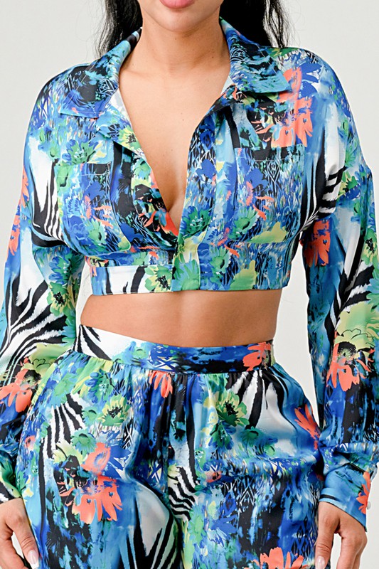 Tropical Mirage Floral Palazzo & Crop Top Set Athina   