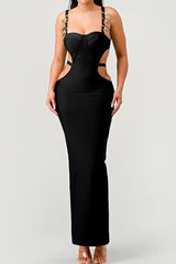 Athina Gold Hearts Cut Out Bandage Maxi Dress Athina BLACK S 