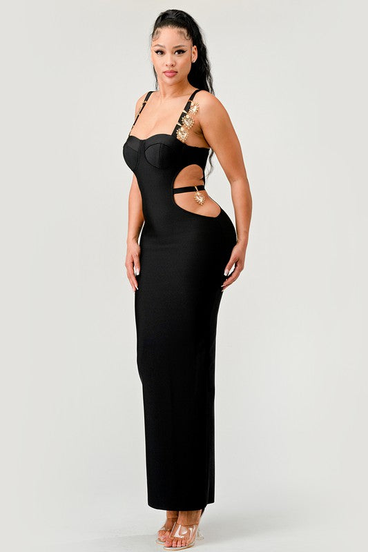 Athina Gold Hearts Cut Out Bandage Maxi Dress Athina   