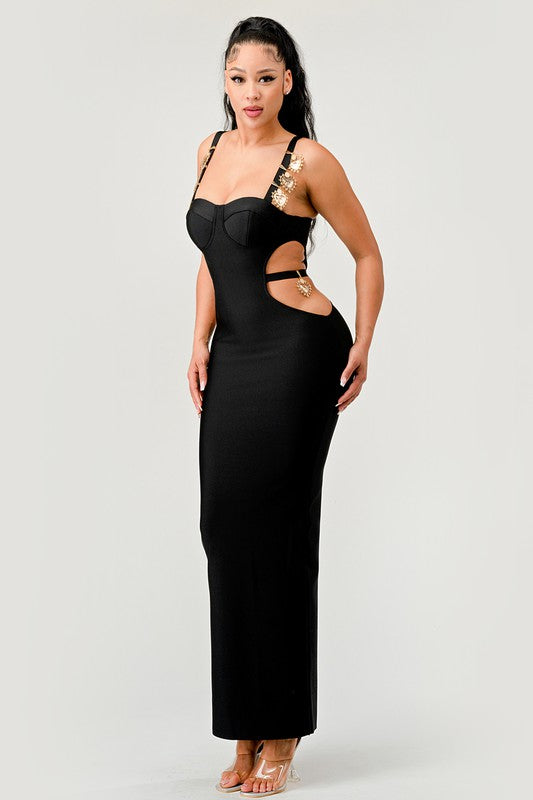 Athina Gold Hearts Cut Out Bandage Maxi Dress Athina   