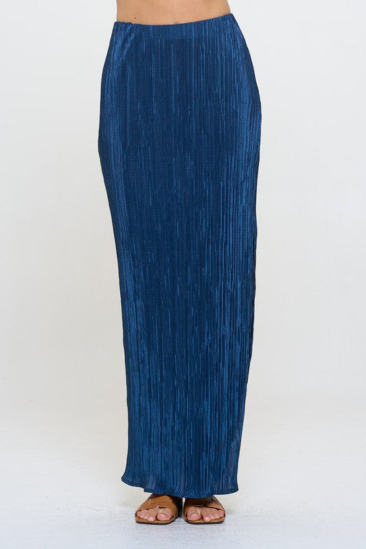 Blue Plisse Maxi Skirt with Slit Renee C.   