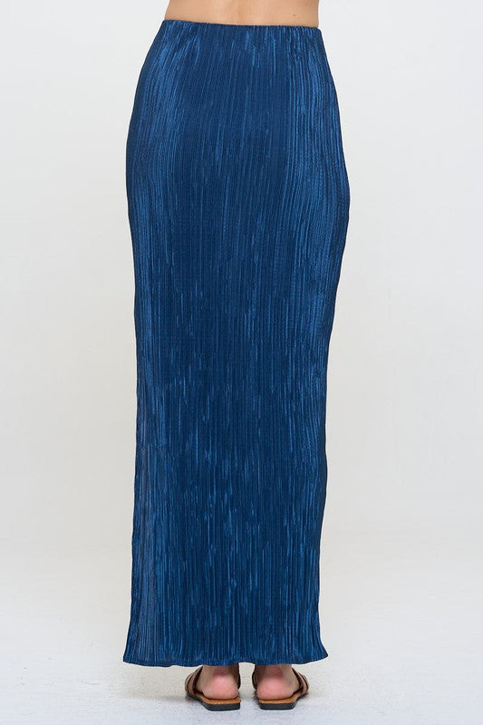 Blue Plisse Maxi Skirt with Slit Renee C.   