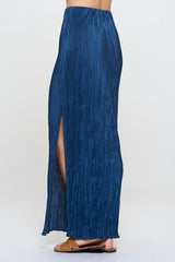 Blue Plisse Maxi Skirt with Slit Renee C.   