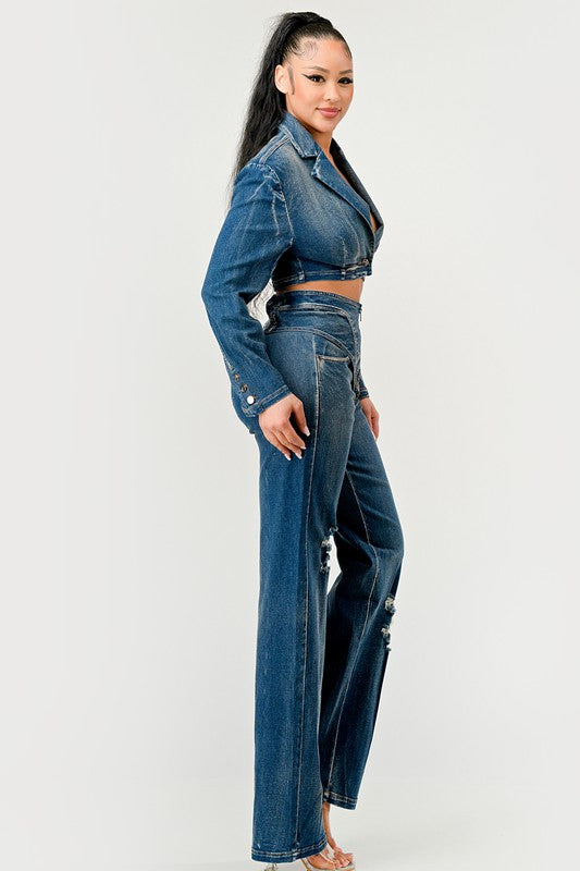 Cool Chick High Waist Denim Pant Set Athina   