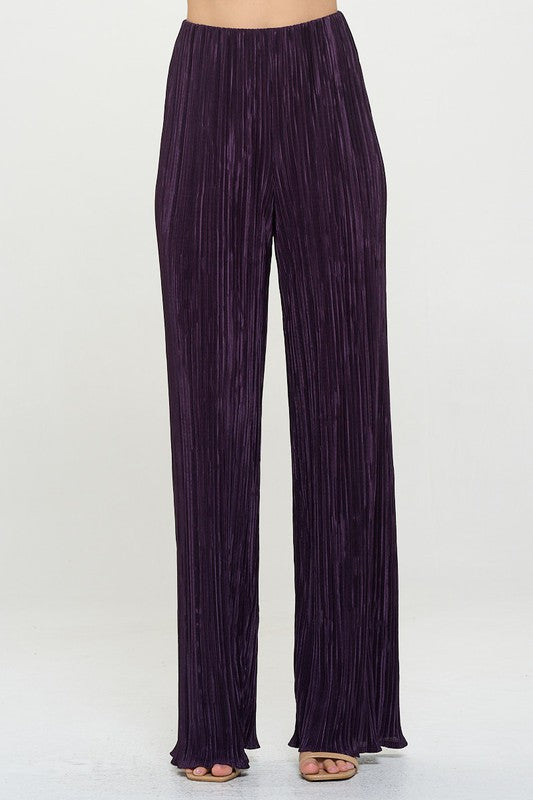 Purple Plisse High Waist Pants Renee C. Purple S 