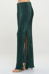 Olive Green Plisse Maxi Skirt with Slit Renee C.   