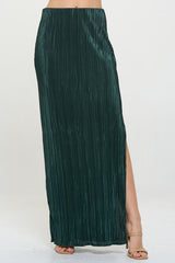 Olive Green Plisse Maxi Skirt with Slit Renee C. OL S 