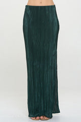 Olive Green Plisse Maxi Skirt with Slit Renee C.   