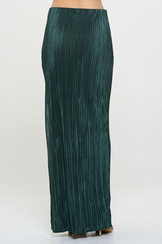 Olive Green Plisse Maxi Skirt with Slit Renee C.   