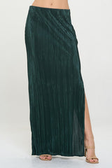 Olive Green Plisse Maxi Skirt with Slit Renee C.   