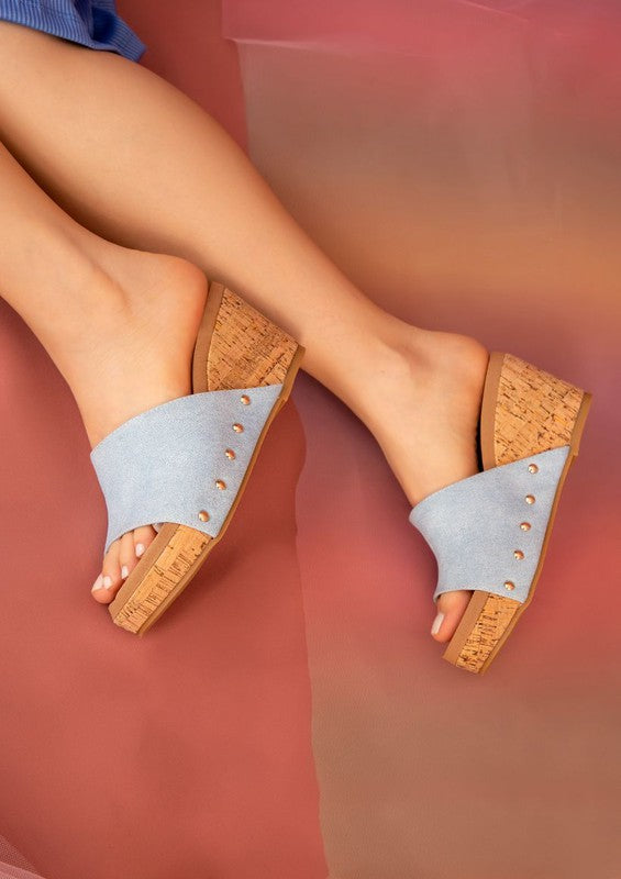 Blair Cork Wedge Sandals Maker's Shoes Denim 6 