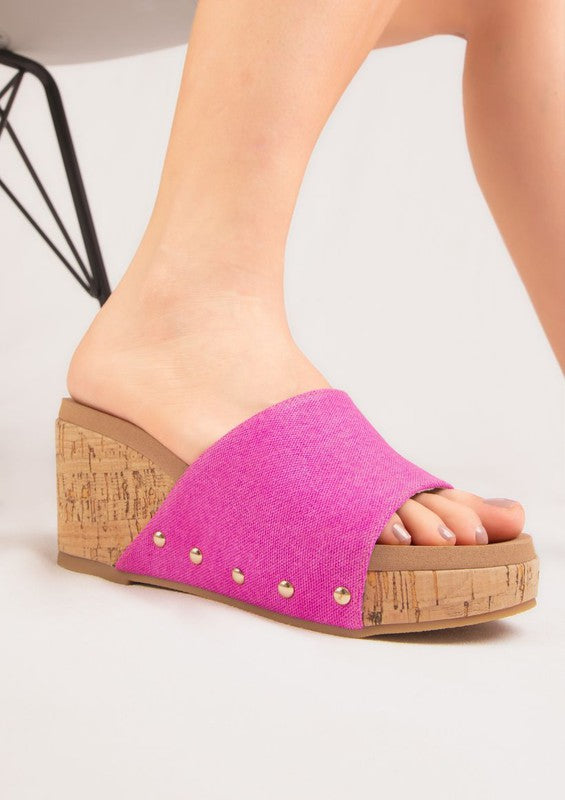 Blair Cork Wedge Sandals Maker's Shoes Fuchsia 6 