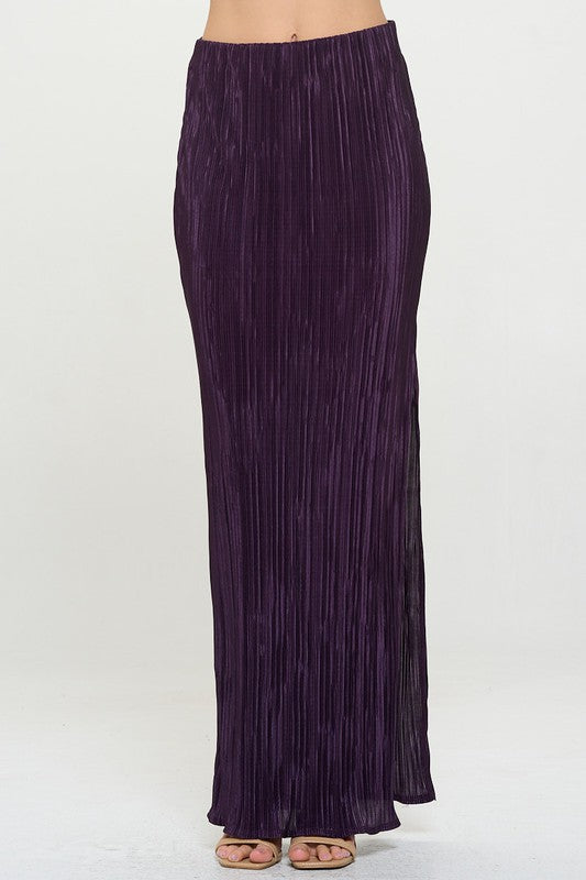 Purple Plisse Maxi Skirt with Slit Renee C. PU S 