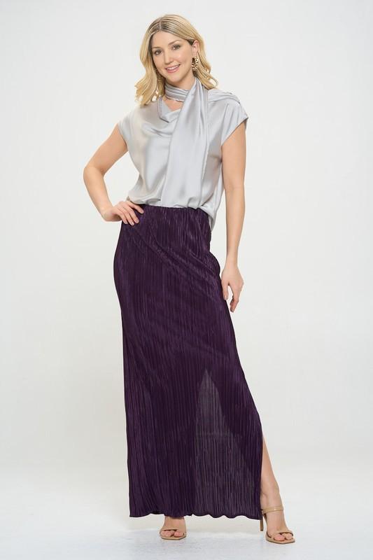 Purple Plisse Maxi Skirt with Slit Renee C.   