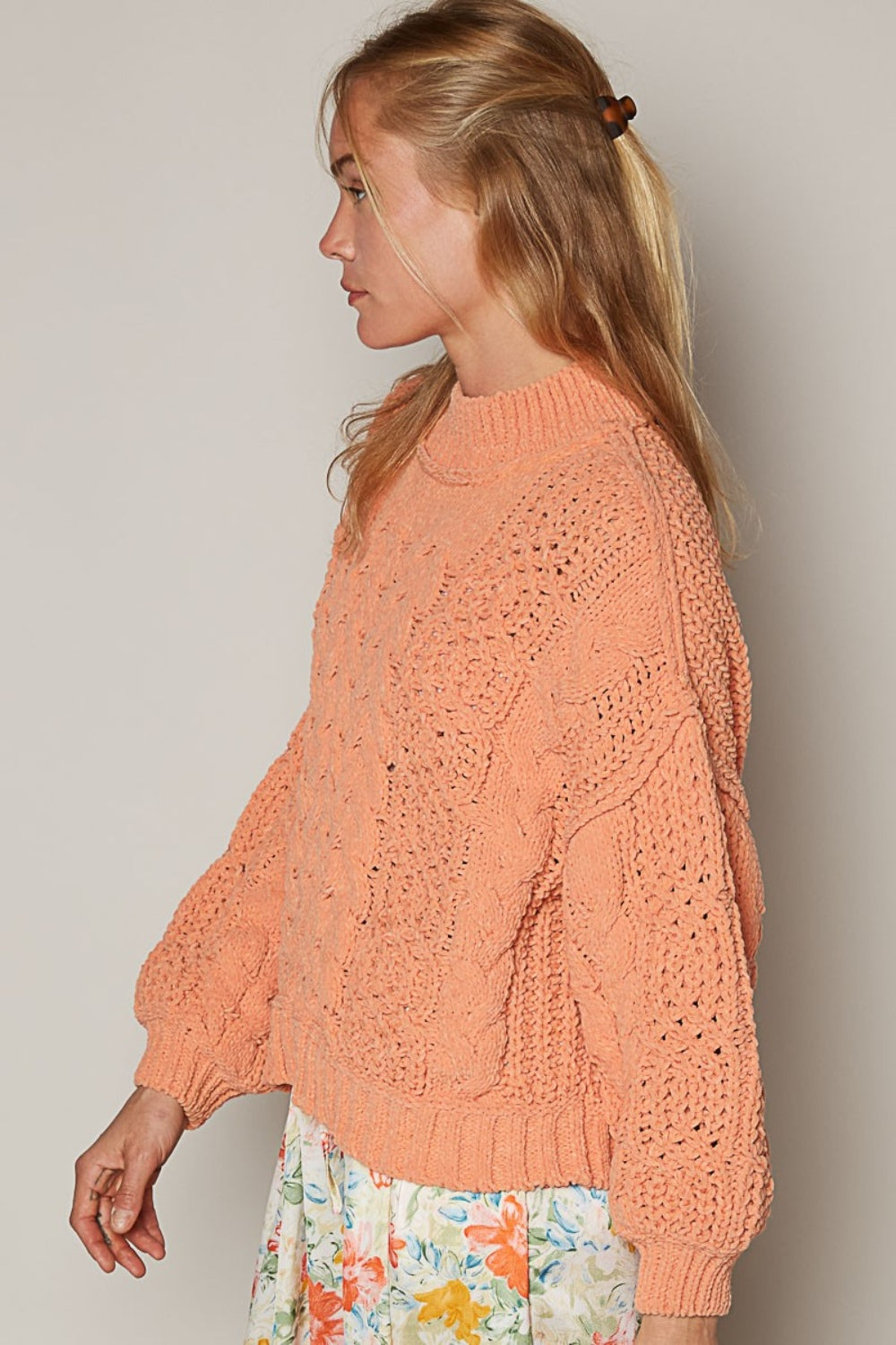 Mock Neck Cable Knit Sweater POL   