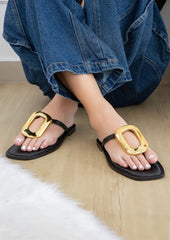 Avai Gold Buckle Slide Sandals Maker's Shoes Black 6 