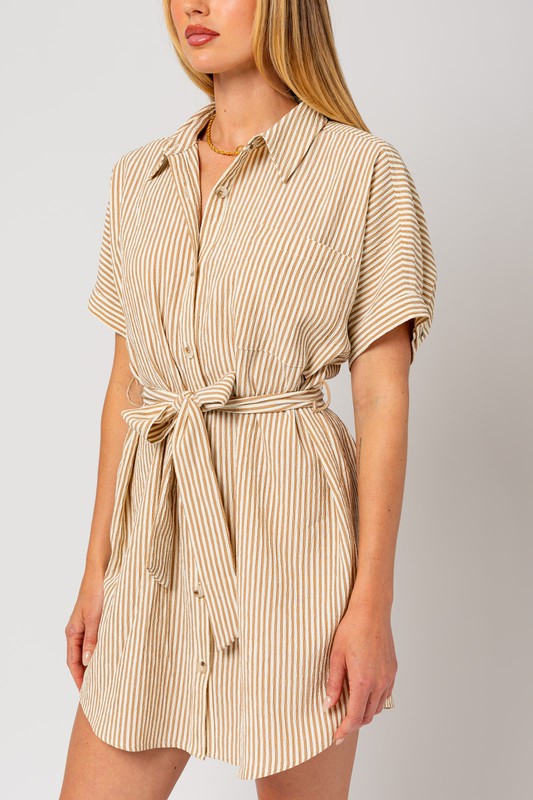 Half Sleeve Button Down Stripe Shirt Dress Gilli   