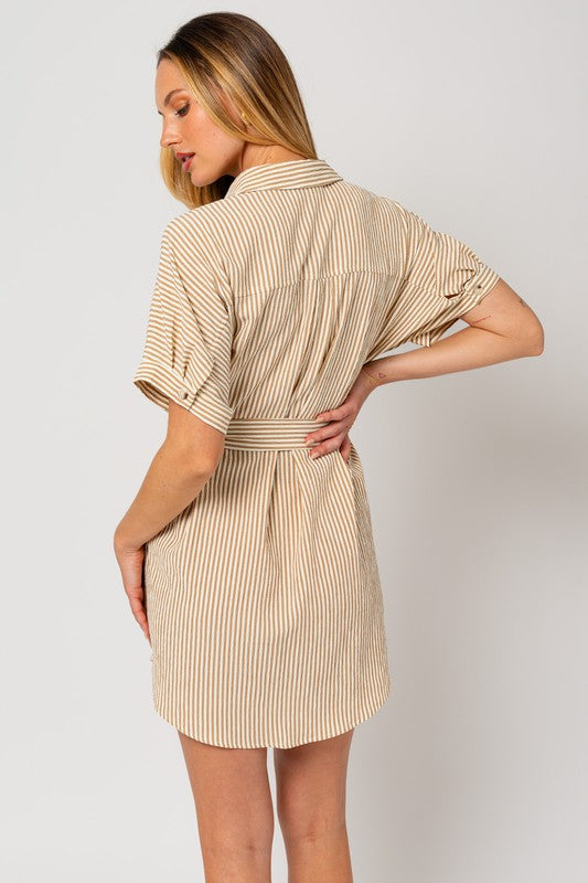 Half Sleeve Button Down Stripe Shirt Dress Gilli   