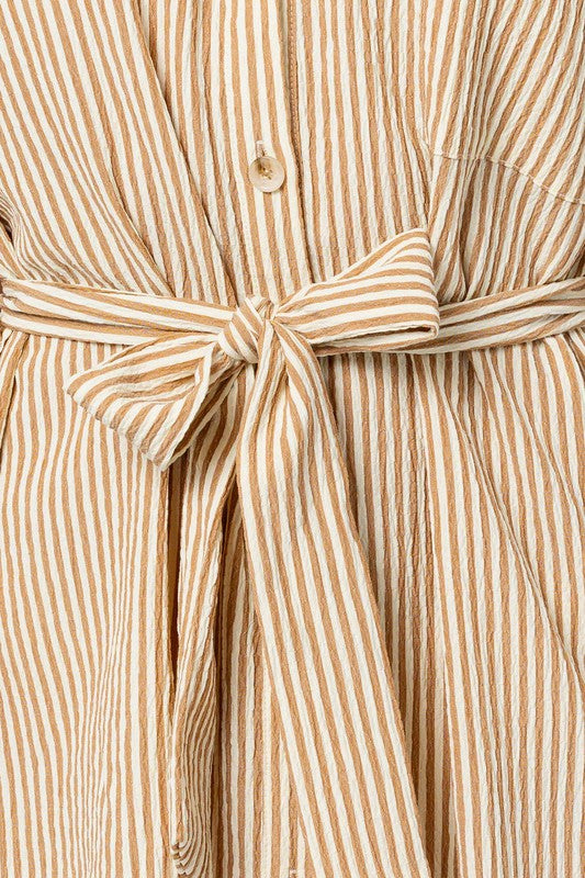 Half Sleeve Button Down Stripe Shirt Dress Gilli   