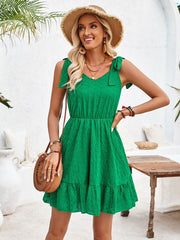 Ruffled Hem Sundress with Bow-Tied Straps Miss Sparkling   