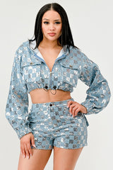 Glitz & Denim Sequin Hoodie Set Athina   